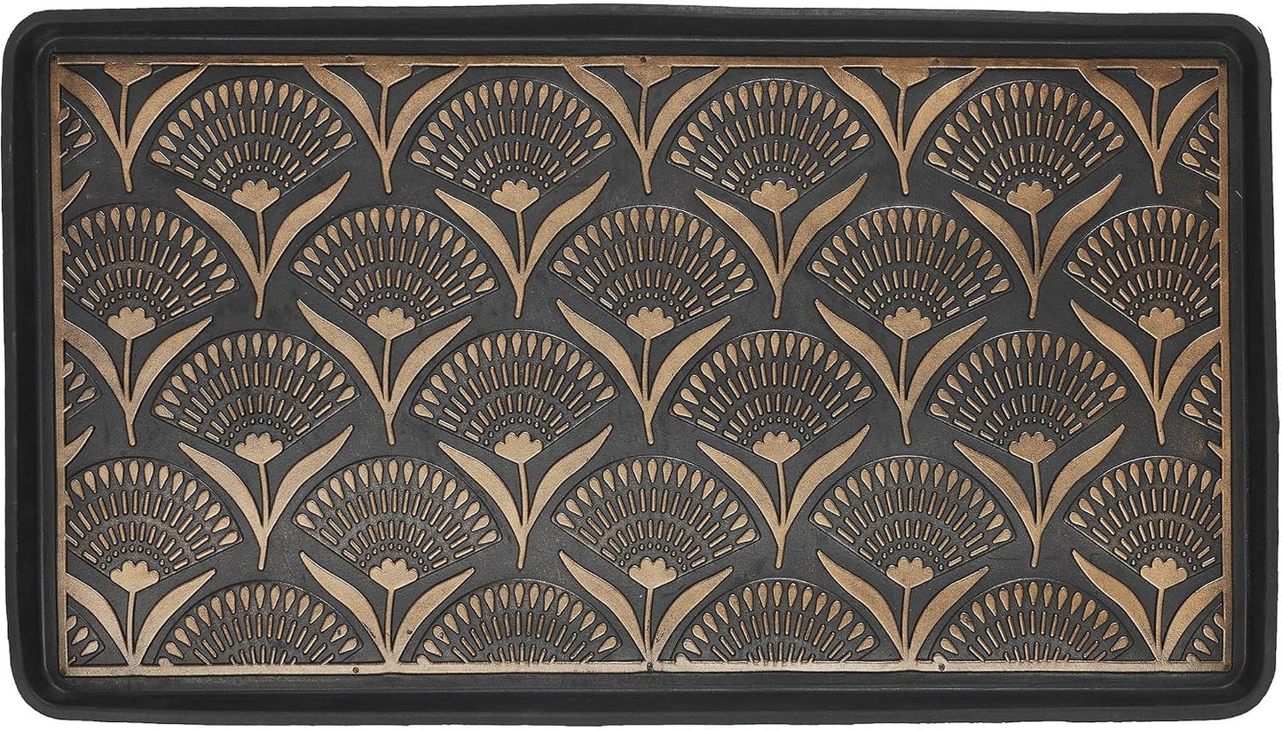 Bronze Floral Rubber Boot Tray, Rectangle, Water Resistant, 15 x 31 Inches, for Outdoor Entryway