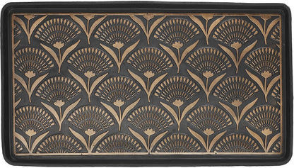 Bronze Floral Rubber Boot Tray, Rectangle, Water Resistant, 15 x 31 Inches, for Outdoor Entryway