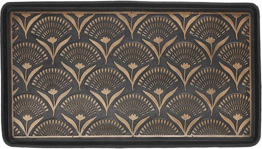 Bronze Floral Rubber Boot Tray, Rectangle, Water Resistant, 15 x 31 Inches, for Outdoor Entryway