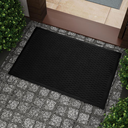 Ottomanson Waterproof Rubber Outdoor Doormat – Heavy-Duty Non-Slip Rubber Floor Mat with Ridge Scraper Pattern, All-Weather Front Door Entry Mat for Mud & Dirt Control – 18" x 30", Black