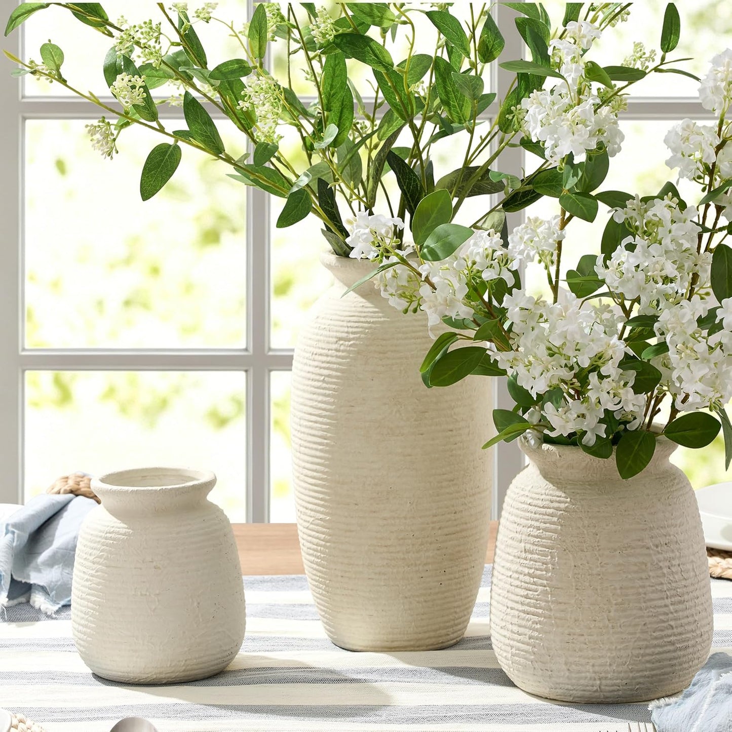 Ceramic Flower Vase, Small Rustic Farmhouse Vases Home Decor, Short Pottery Decorative Pampas Vase for Table Living Room Entryway Mantel Bookshelf Bedroom Bathroom Kitchen - 6" W
