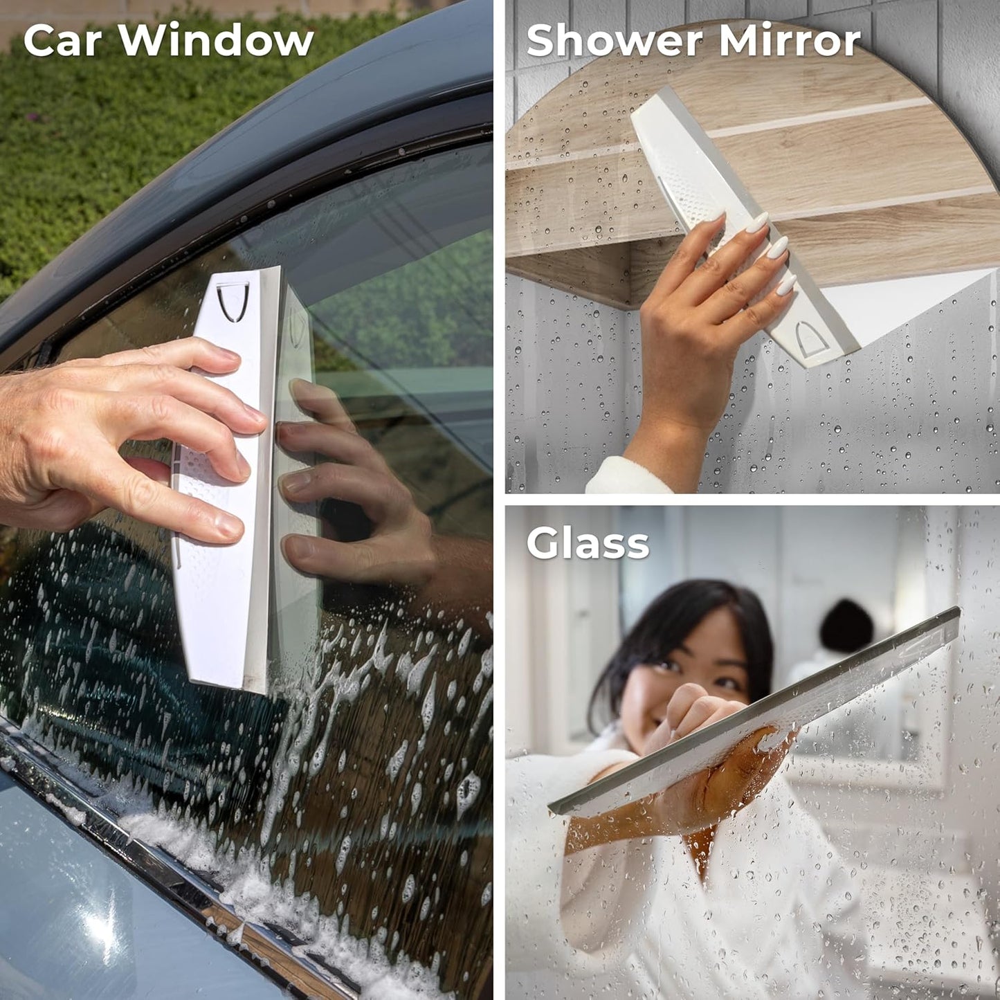 Zadro Silicone Squeegee with Hanging Hook Water Blade for Cleaning Kitchen Countertops Sink Bathroom Shower Mirrors Glass Car Windows Wiper Scraper Flexible Waterblade Cleaner Tool (1, White/Gray)