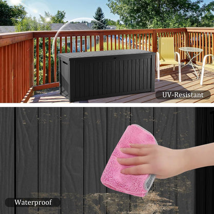 Outdoor Storage Box 325GAL Waterproof Resin Deck Box,Pool Accessories Supplies，UV-Resistant Lockable Package Delivery Bin for Garden Tools,Large Patio Outside Cushions,Chest,Furniture,Black