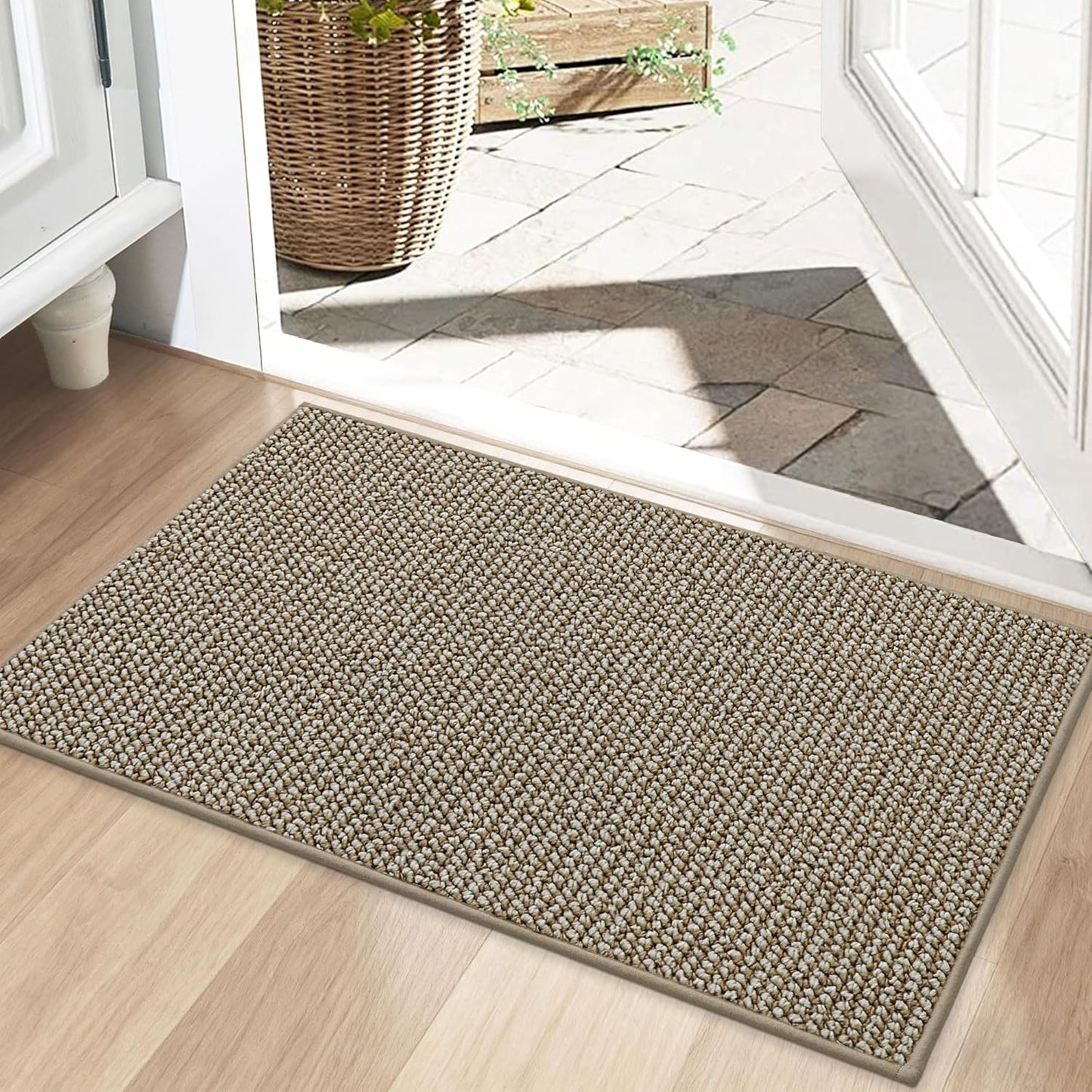 BEQHAUSE Dirt Trapper Door Mat 20" x 32", Non-Slip Washable Doormats Entrance Mat, Dirt Resistant and Absorbent Welcome Mat, Low Profile Floor Mats for Front Back Door and Entryway, Beige