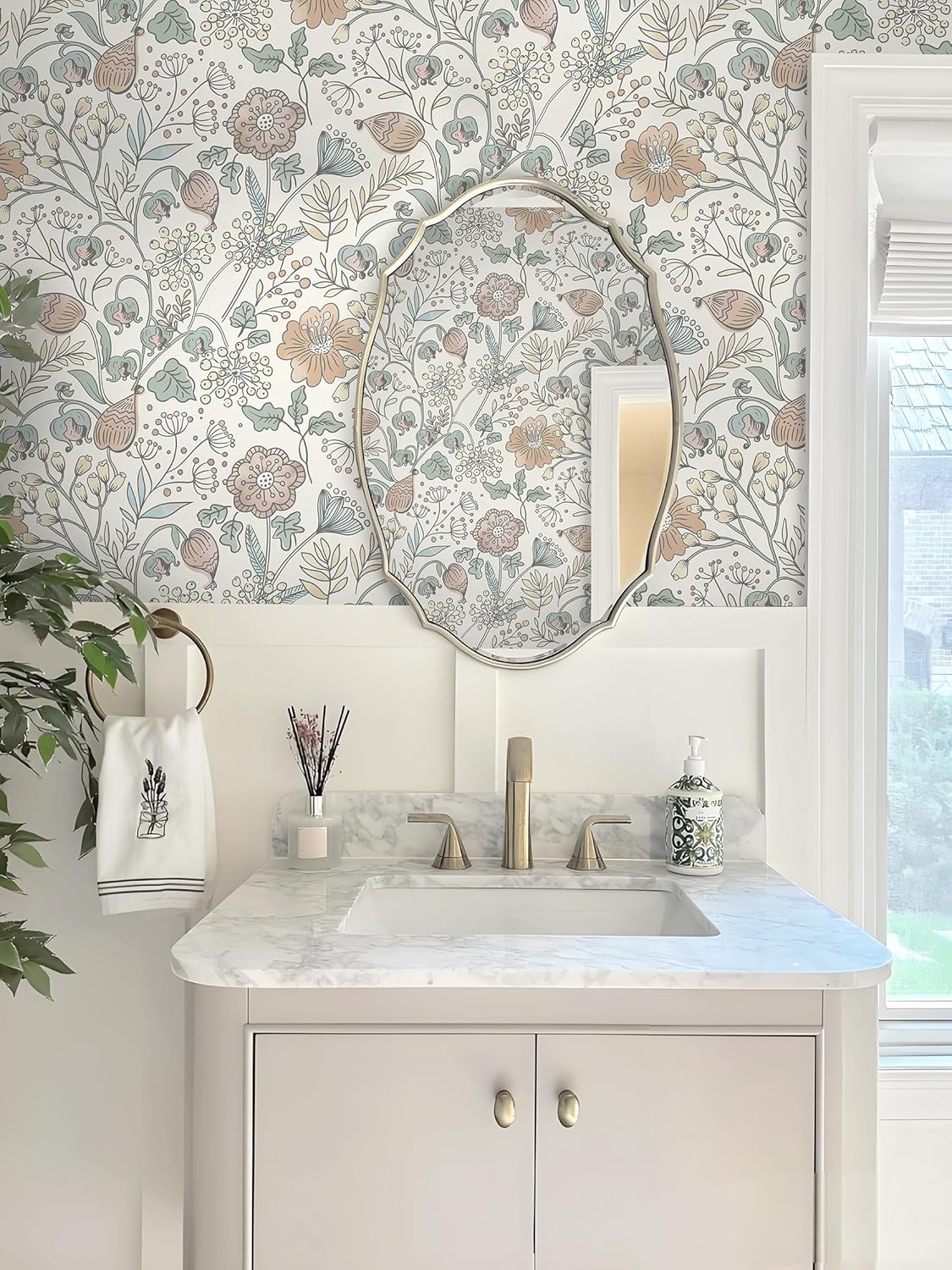 HeloHo Blue Floral Wallpaper Peel and Stick Self Adhesive Removable Wall Paper 16.1" X 118" Renter Friendly Waterproof Wallpaper Contact Paper for Furniture Living Room Bedroom Decor