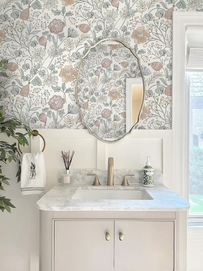 HeloHo Blue Floral Wallpaper Peel and Stick Self Adhesive Removable Wall Paper 16.1" X 118" Renter Friendly Waterproof Wallpaper Contact Paper for Furniture Living Room Bedroom Decor