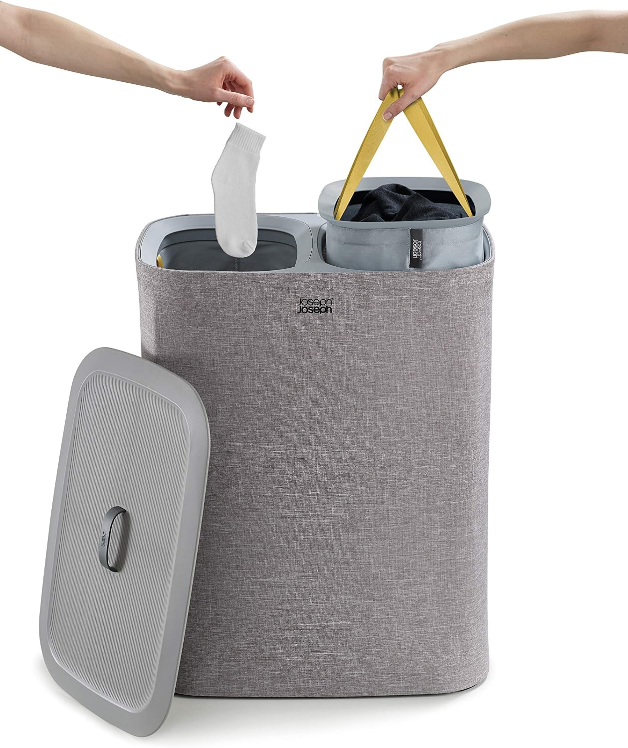 Joseph Joseph Tota Trio 90 liter/23.8 gallon Laundry Hamper Separation Basket with lid, 3 Removable Washing Bags with Handles- Ecru