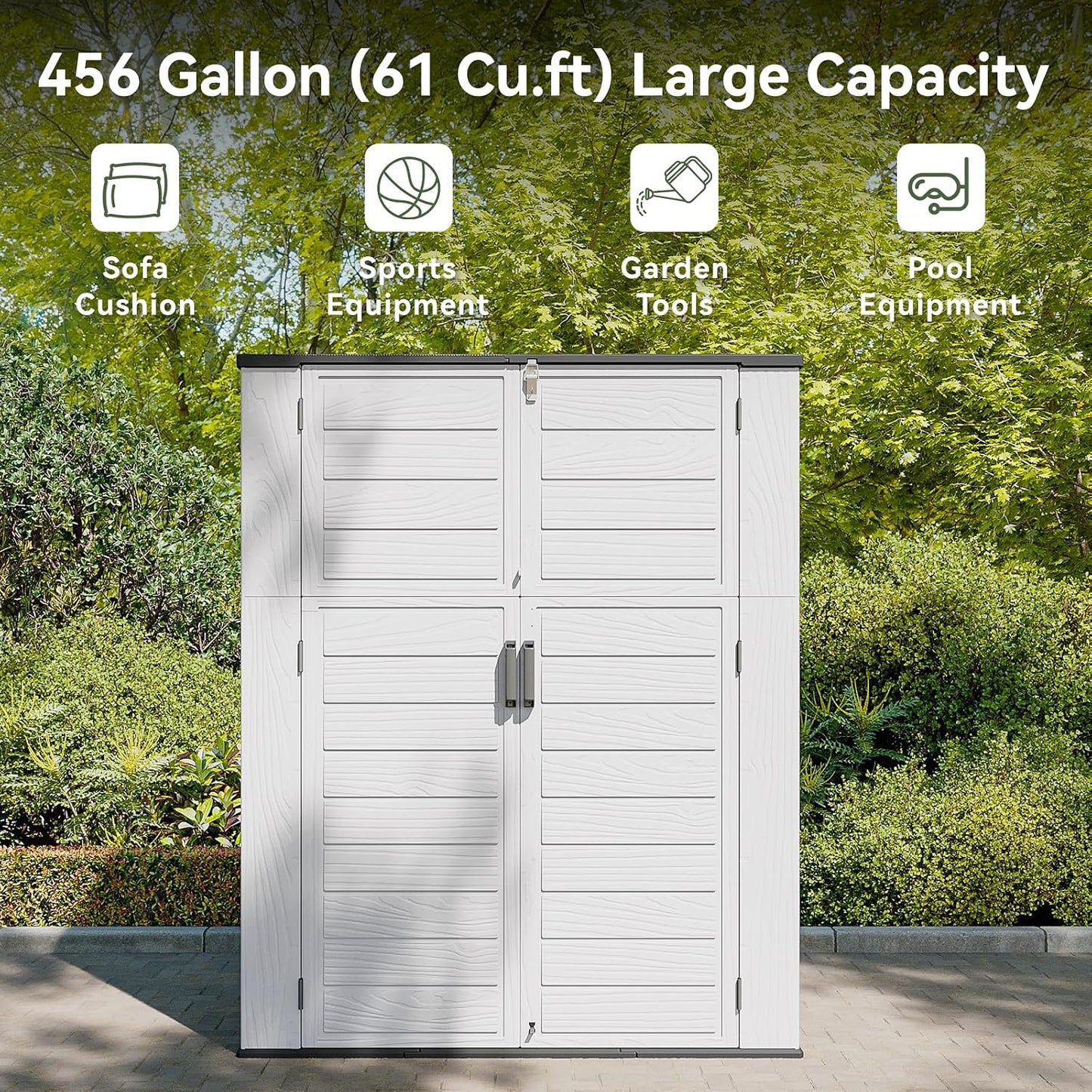 AOXUN Horizontal Storage Sheds 21 Cu.ft, HDPE Outdoor Storage Box 160 Gallon, Waterproof Lockable Resin Deck Box with Spring-Assisted Lid, Patio Storage for Garden, Pool, Cushions, Tools, White