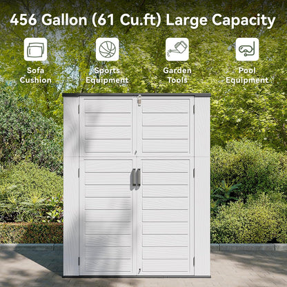 AOXUN Horizontal Storage Sheds 21 Cu.ft, HDPE Outdoor Storage Box 160 Gallon, Waterproof Lockable Resin Deck Box with Spring-Assisted Lid, Patio Storage for Garden, Pool, Cushions, Tools, White