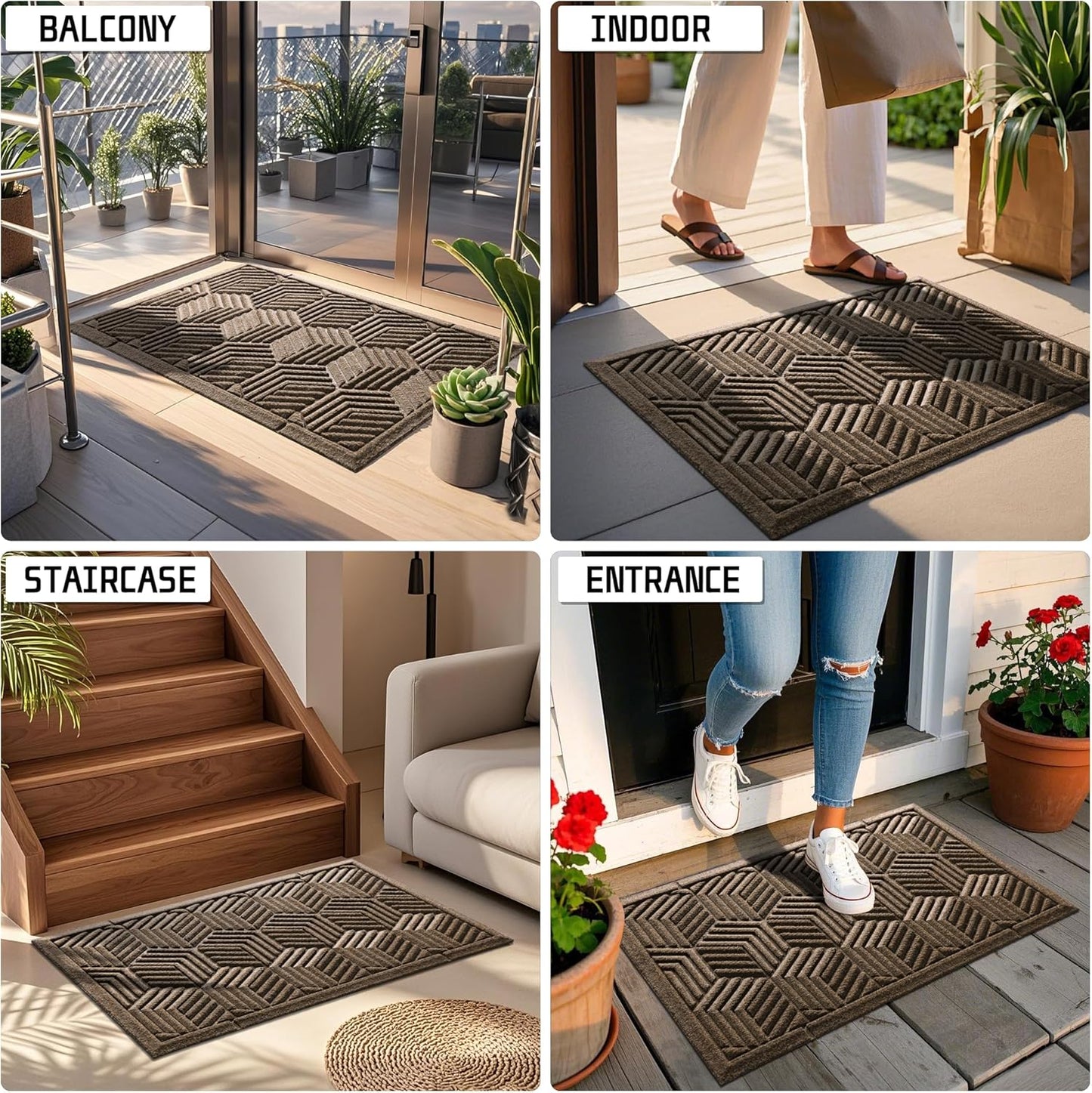 Yimobra Front Door Mat, All-Season Waterproof Outdoor Mat for Entrance with Drainage Holes, Heavy Duty Non-Slip Doormat for Garage Patio Entryway Indoor, 29.5x17, Red