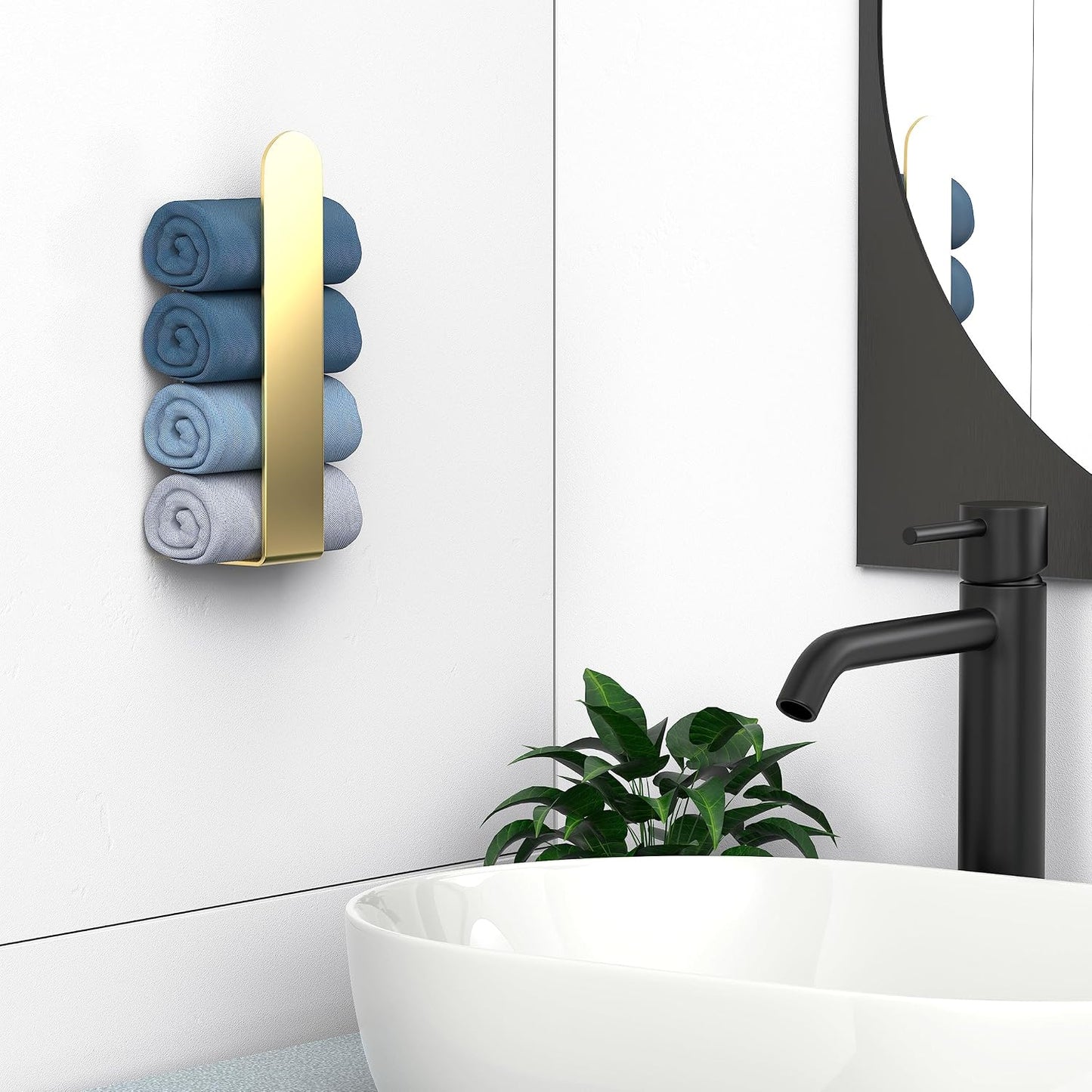 HUFEEOH 2 Pack Adhesive Hand Towel Holder, Kitchen Towel Rack Towel Bars Wall Mounted, Stainless Steel Bath Towel Hanger for Bathroom Hotel Kitchen (White, 8 Inch(2PC))