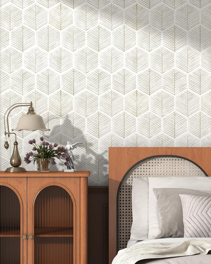 Modern Peel and Stick Wallpaper 17.3''×78.8'' Self Adhesive Wallpaper Boho Contact Paper Beige and White Geometric Wall Paper Removable Decorative Wallpapers for Bedroom Bathroom Cabinets Decor Vinyl