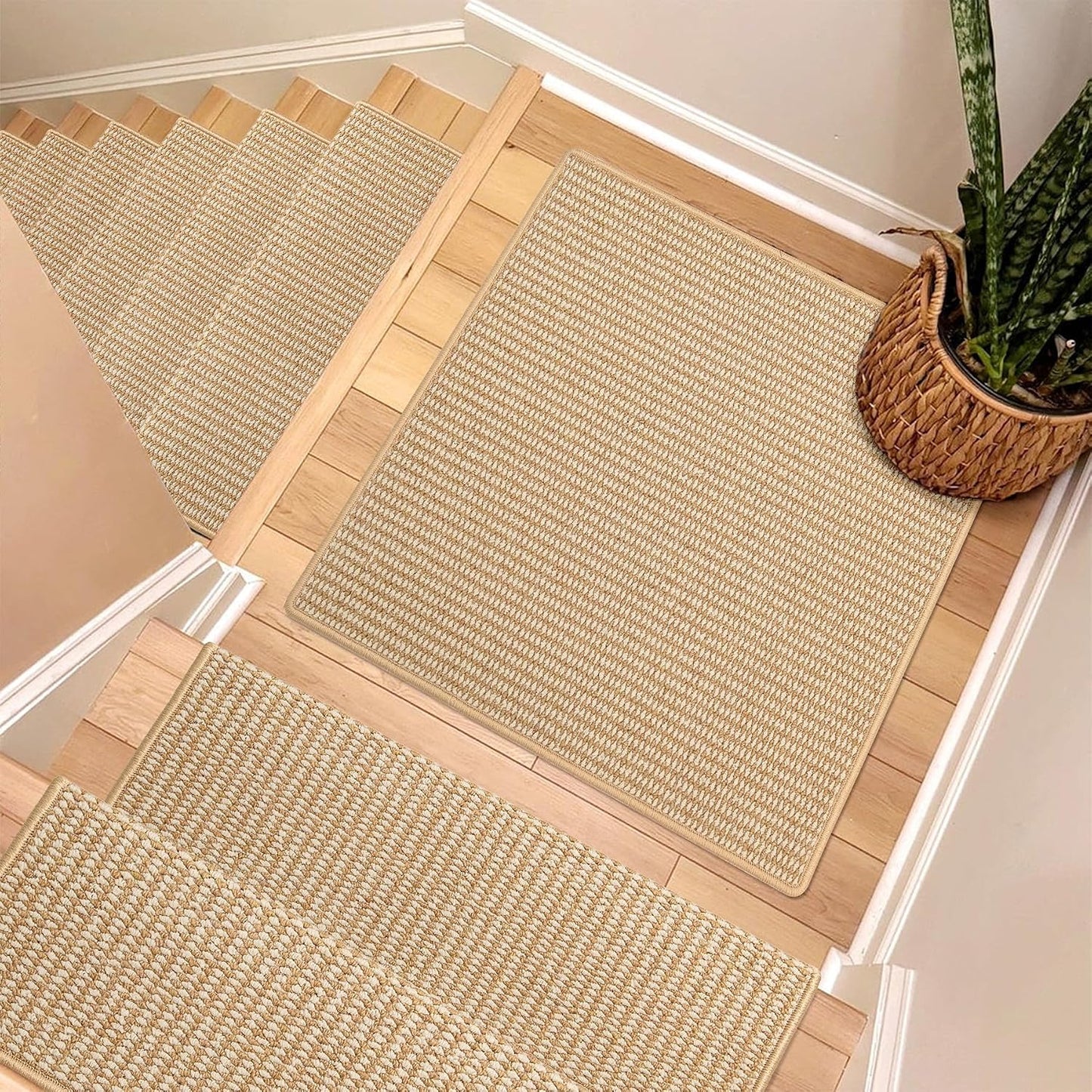 Brakki Bullnose Carpet Stair Treads, Non Slip Stair Treads for Wooden Steps Indoor, Stair Runner, Soft Stair Rugs, Edging Stair Protectors, Washable, 29.5"x9.5"x1.5" 14pcs, Beige