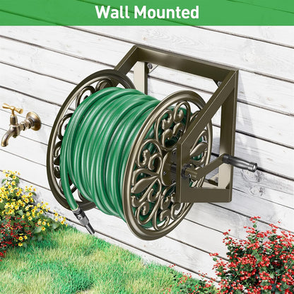 GOFORWILD Garden Wall Mount Hose Reel, Decorative Hose Reel, Garden Heavy-Duty Water Hose Holder Winder, Holds 200-Feet of 5/8-Inch Hose
