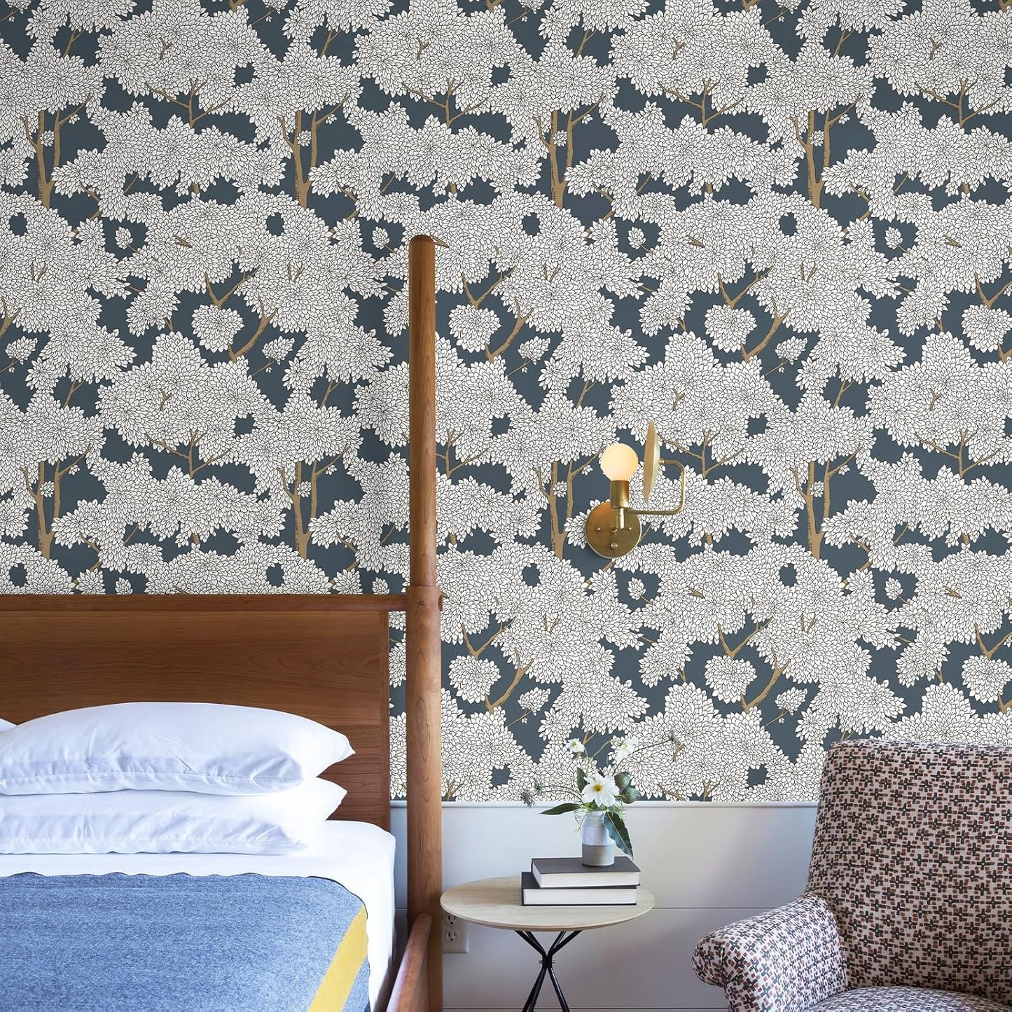 JiffDiff Tree Wallpaper Peel and Stick Jungle Wall Paper Forest Mural Stick on Wallpaper Modern Waterproof Self Adhesive Contact Paper (17.3" x 120" Cream)