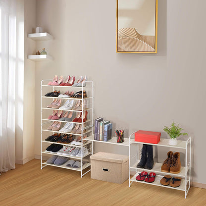 Simple Trending 3-Tier Stackable Shoe Rack, Expandable & Adjustable Shoe Shelf Storage Organizer, Wire Grid, Black