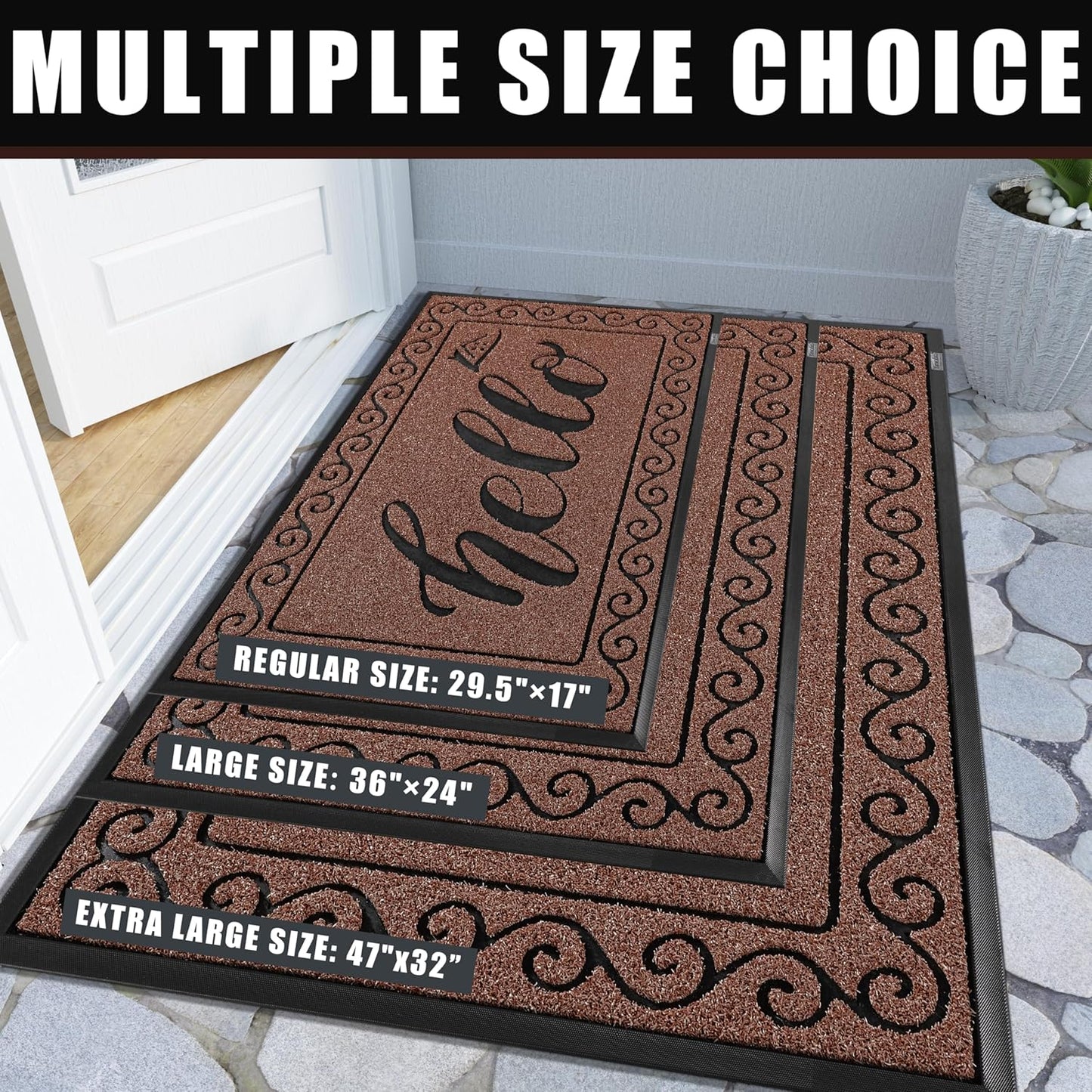 Yimobra Welcome Mat, Heavy Duty Sturdy Door Mats for Home Entrance Outdoor Indoor, Front Doormat for Outside Patio Floor Entry Porch Garage Office, Waterproof, Low Profile, 29.5x17, Black Grey