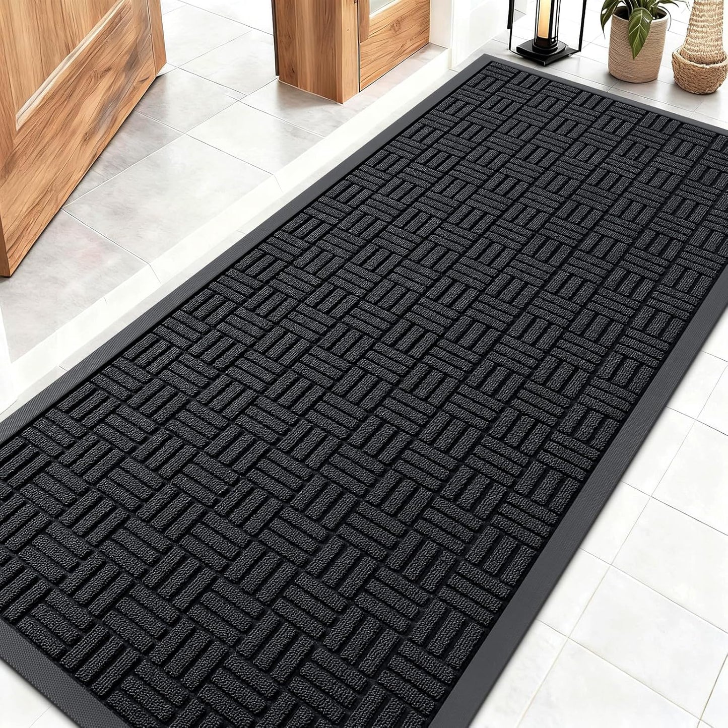 OLANLY Front Door Mat Outside Entrance 29.5x17, Absorbent, Heavy Duty Sturdy Natural Rubber Doormat Indoor Outdoor, Stain and Fade Resistant, Non-Slip Backing Low Profile Floor Mat for Entryway, Grey