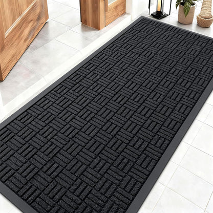 OLANLY Front Door Mat Outside Entrance 29.5x17, Absorbent, Heavy Duty Sturdy Natural Rubber Doormat Indoor Outdoor, Stain and Fade Resistant, Non-Slip Backing Low Profile Floor Mat for Entryway, Grey