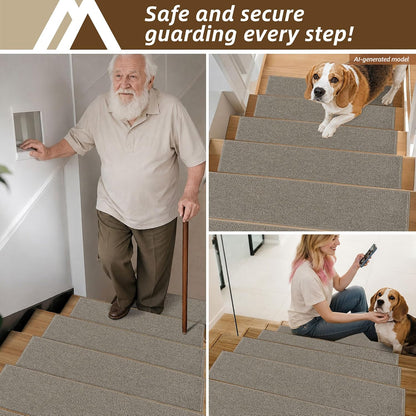 COSY HOMEER Stair Treads Non-Slip Carpet Stair Treads for Wooden Steps, Indoor Stair-Runner Rugs for Kids Elders & Pets 28"x9" (4Pc, Dark Gray)