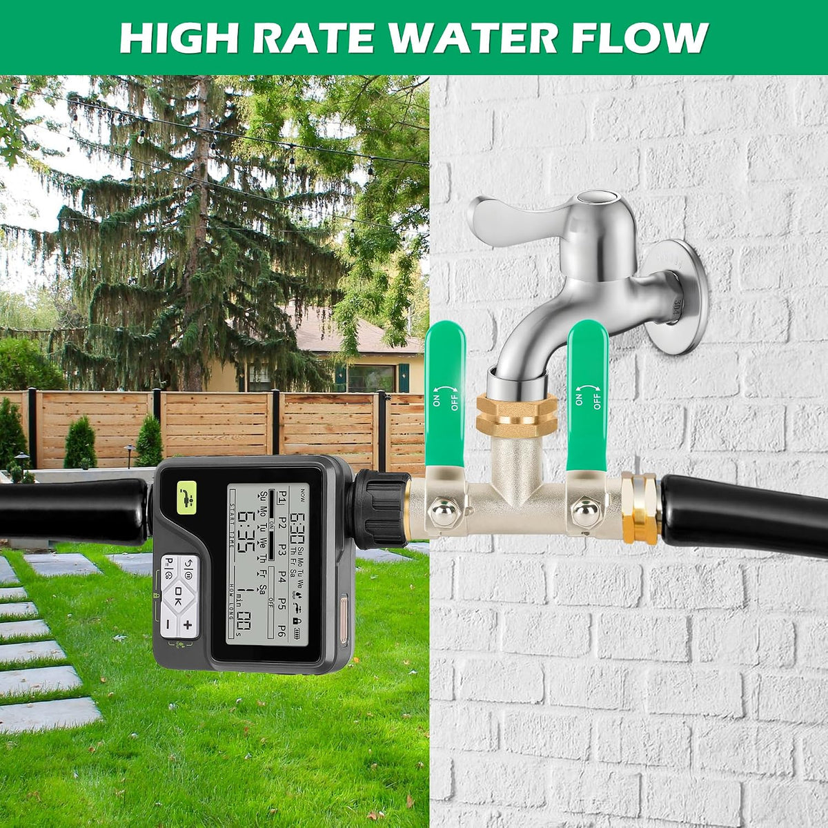 Love Is War 2 Way Garden Hose Splitter, 3/4" GHT Thread Brass Faucet Splitter with Long Easy-Turn Handles, Outdoor Water Connector for Lawn Irrigation