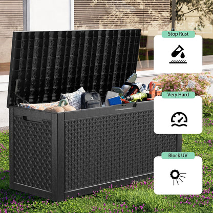 230 Gallon Large Outdoor Storage Box Waterproof, UV Resistant Resin Deck Box with Hydraulic Rod & Lockable Latch for Patio Furniture, Outside Storage Box for Garden Tools, Patio Cushions, Black