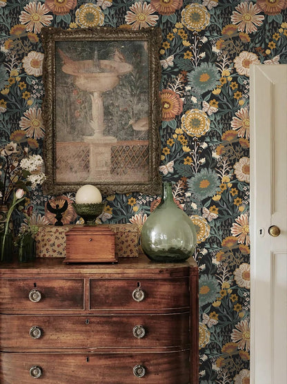 Dimoon 17.3''x78.7'' Peel and Stick Wallpaper Floral Cute Contact Paper Vintage Village Country Cottage Wallpaper Farmhouse Yellow Beige Renter Friendly Geometry Waterproof Embossed Kitchen Bedroom