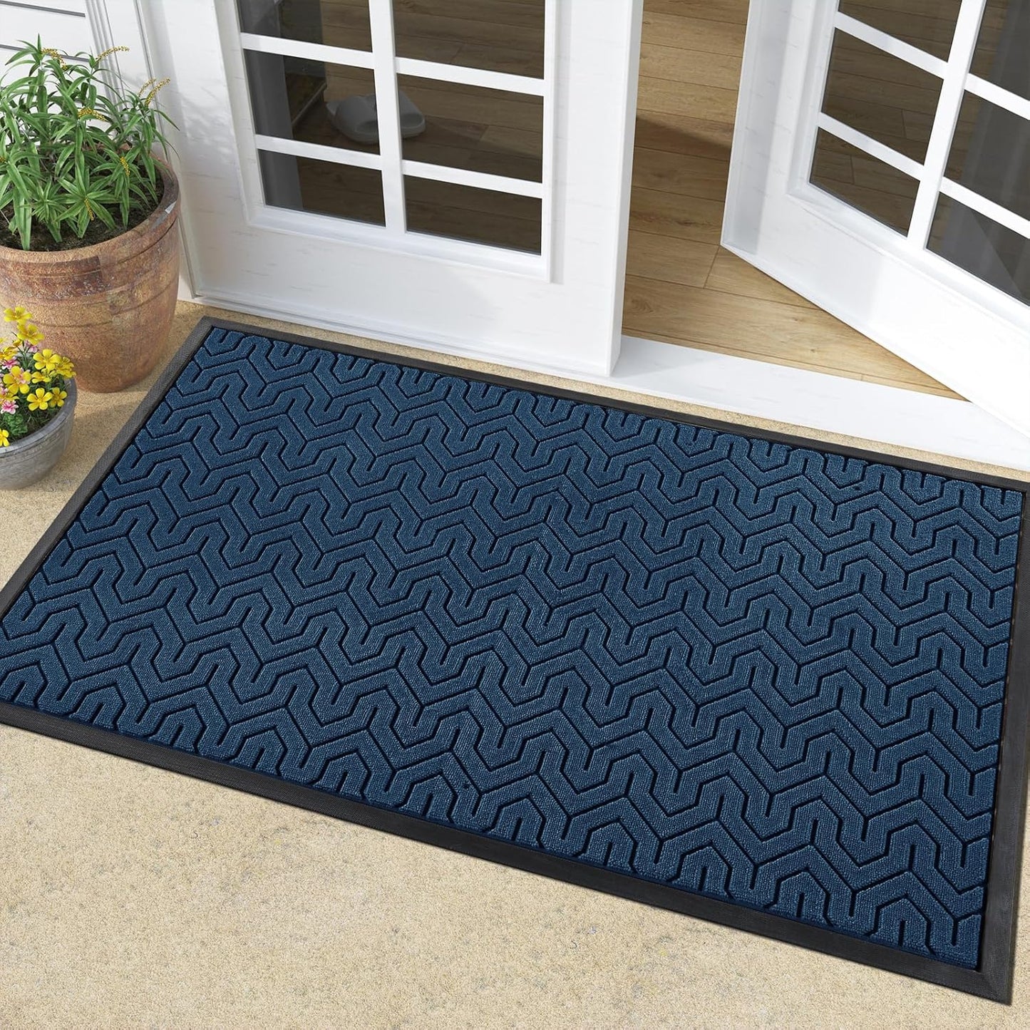 Yimobra Front Door Mat Outside Entrance 29.5x17, Waterproof Heavy Duty Outdoor Mats for Front Door, Non Slip Rubber Entry Mat for Garage Patio Indoor, Grey
