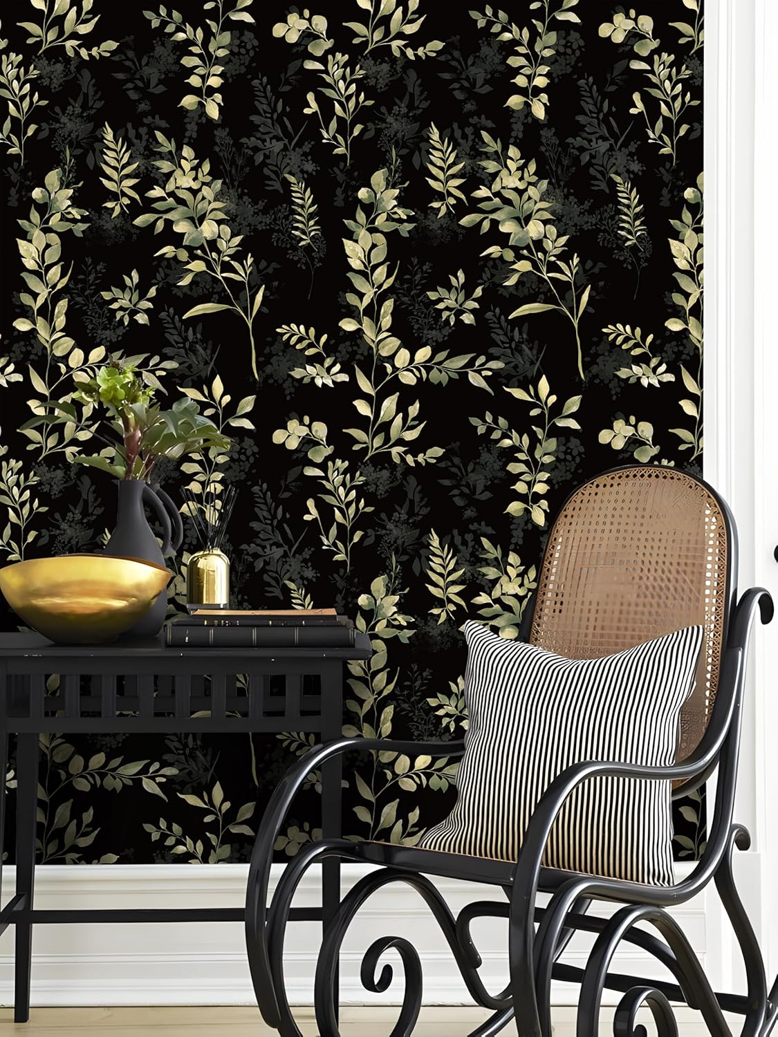 Floralplus Peel and Stick Wallpaper Boho Leaf Removable Wallpaper for Bathroom Renter Leaf Contact Paper for Locker Shelf Liner Vinyl Adhesive Wallpapers Wall Mural Decor 17.5 in x 118 in