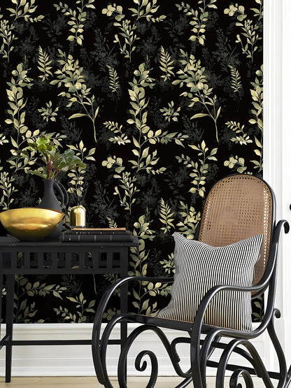 Floralplus Peel and Stick Wallpaper Boho Leaf Removable Wallpaper for Bathroom Renter Leaf Contact Paper for Locker Shelf Liner Vinyl Adhesive Wallpapers Wall Mural Decor 17.5 in x 118 in