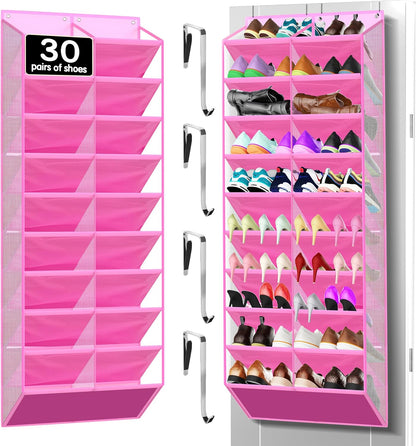 Kotkn Over the Door Shoe Organizer with 30 Breathable Mesh Pockets - Large Capacity Closet Storage for Men & Women, Hanging Shoe Rack Organizer (Gray)