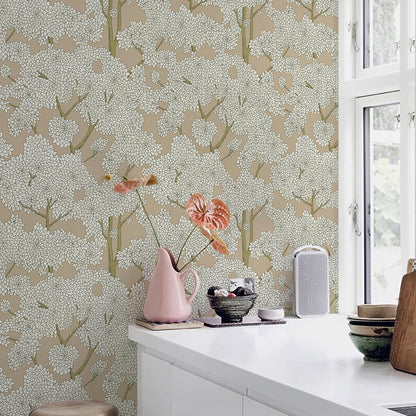 JiffDiff Tree Wallpaper Peel and Stick Jungle Wall Paper Forest Mural Stick on Wallpaper Modern Waterproof Self Adhesive Contact Paper (17.3" x 120" Cream)