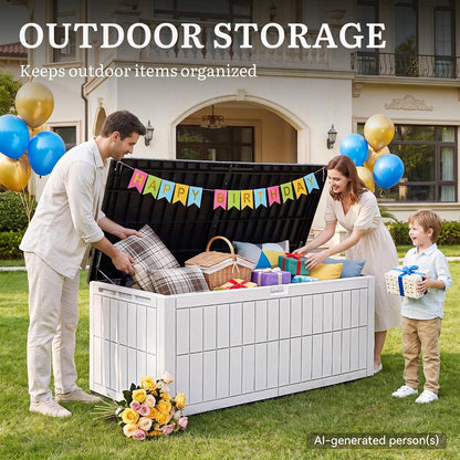 YITAHOME 134 Gallon Large Deck Box | Waterproof Resin Outdoor Storage Box with Lock, Doubles as 2-Person Bench Seating for Patio Furniture Cushions,Garden Tools &