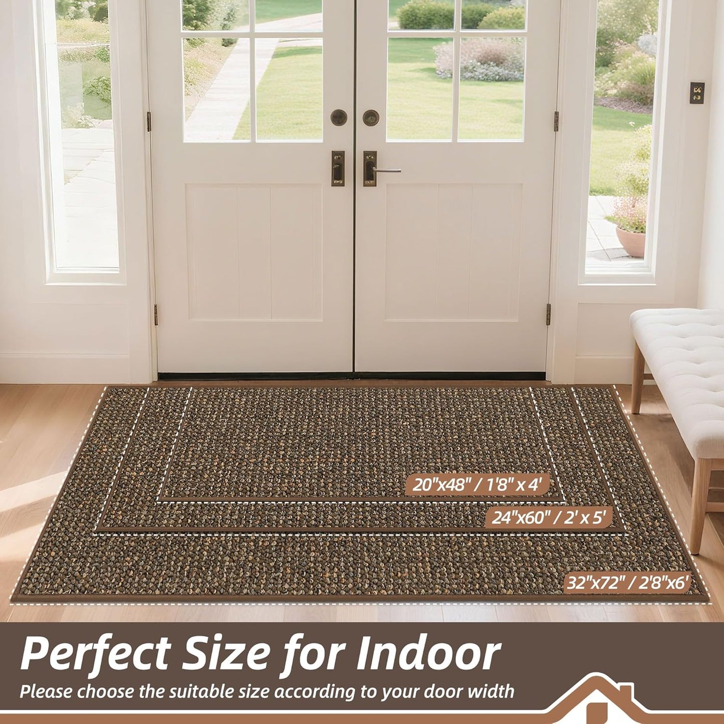 BEQHAUSE Dirt Trapper Door Mat 20" x 32", Non-Slip Washable Doormats Entrance Mat, Dirt Resistant and Absorbent Welcome Mat, Low Profile Floor Mats for Front Back Door and Entryway, Beige