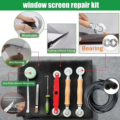 Screen Repair Kit & Window Screen Replacement Kit with Spline Roller Tool, Spline Removal Hook, Screen Cutter - Easy to Use 5-in-1 Tool for Screen Door Repair, Windows, Patio & Sliding Doors