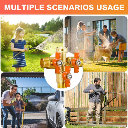 Garden Hose Splitter 3/4" GHT Full Flow 2 Way Brass Hose Splitter Heavy Duty All Metal Hose Y Splitter with Shutoff Outdoor Faucet Water Hose Splitter Y Valve Tap Adapter for Outdoor Garden