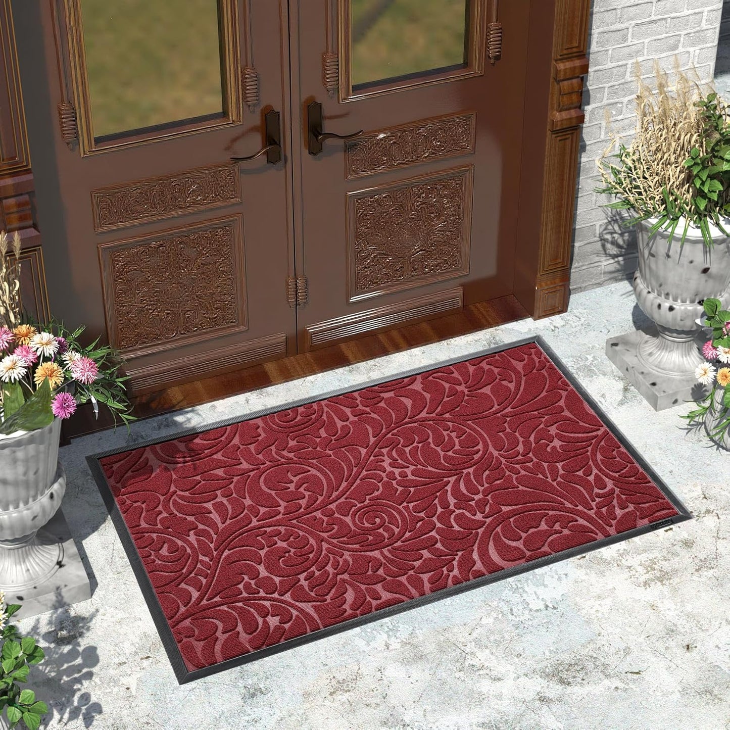 Yimobra Front Door Mat Outside Entrance, Waterproof Sturdy Retro Outdoor Mat, Heavy Duty Non-Slip Doormat for Garage Patio Entryway Indoor, Easy Clean, 29.5x17, Grey