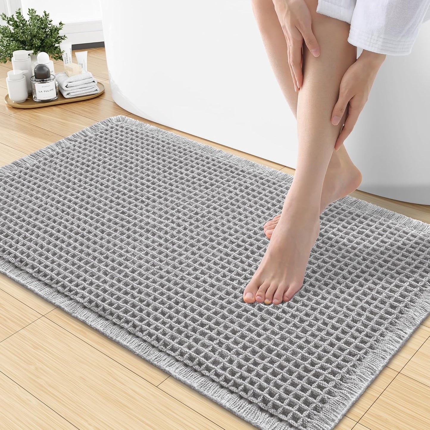 Smiry Waffle Bath Mat 30x20, Extra Soft Absorbent Bathroom Rugs, Non Slip Machine Washable Quick Dry Bath Rugs for Bathroom Floor, Tub, Shower, Home Decor Accessories, Brown