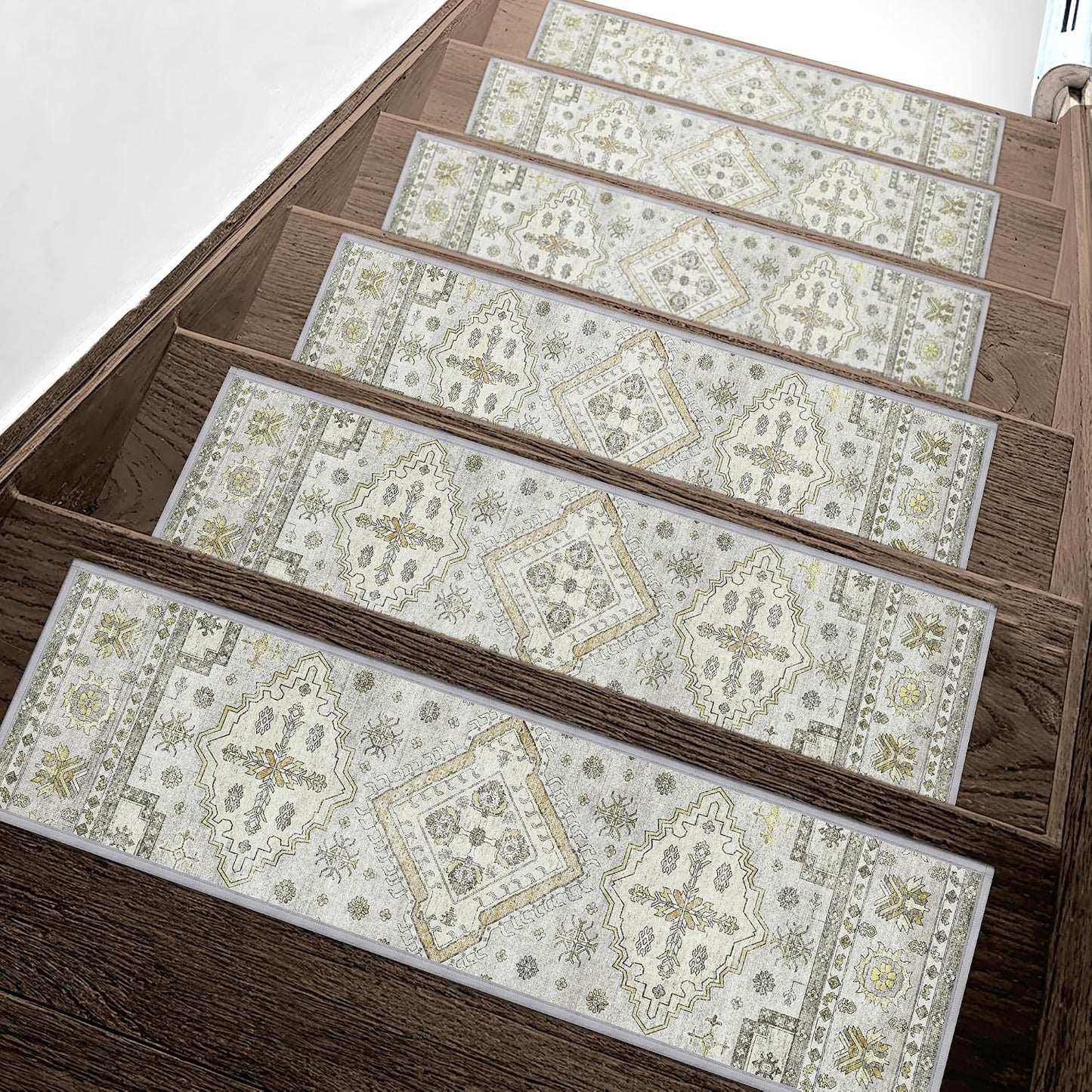 sarben Non Slip Stair Treads for Wooden Steps 15PCS - 8"x30" Indoor Safety Carpet, Edging Mats with TPE Adhesive Backing, Pet and Elderly Friendly Stair Rugs (Taupe) - Colors A