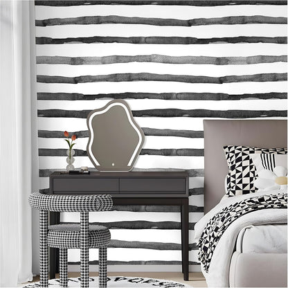 HAOKHOME Blue Wallpaper Peel and Stick Wall Paper Striped Coastal Boho Removable Indigo Blue/White Vinyl Self Adhesive for Bathroom Decor 17.7in x 32.8ft