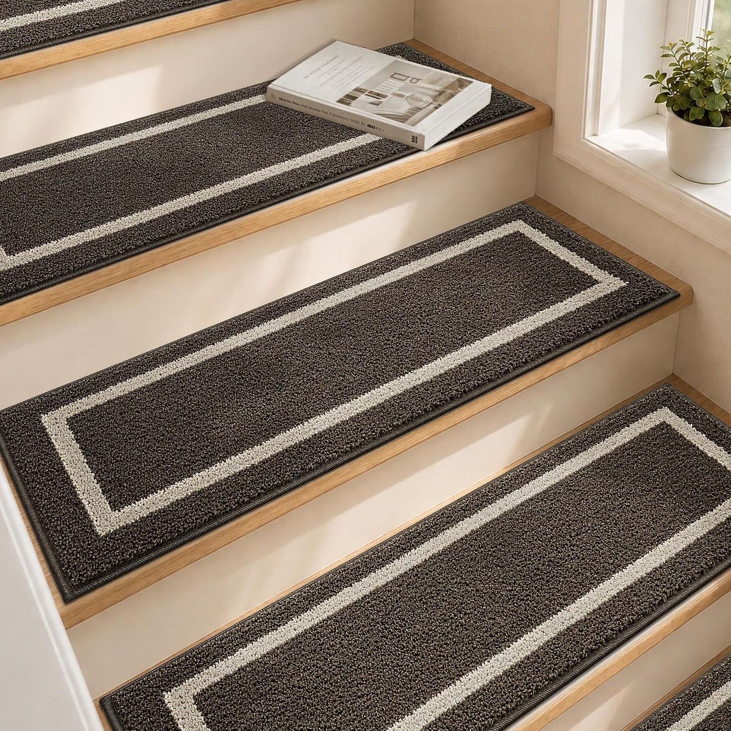 COSY HOMEER Soft Stair Treads Non-Slip Carpet Mat 28inX9in Indoor Stair Runners for Wooden Steps, Stair Rugs for Kids and Dogs, 100% Polyester TPE Backing 4pcs, Grey