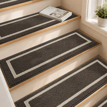 COSY HOMEER Soft Stair Treads Non-Slip Carpet Mat 28inX9in Indoor Stair Runners for Wooden Steps, Stair Rugs for Kids and Dogs, 100% Polyester TPE Backing 4pcs, Grey