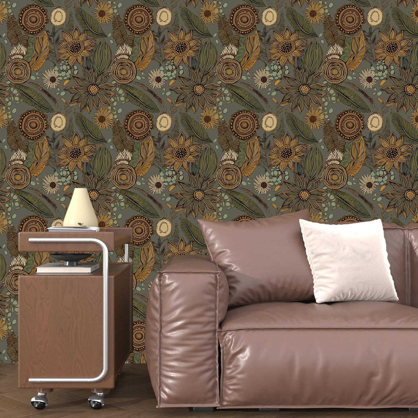 Blue Wallpaper Peel and Stick,Vintage Boho Floral Contact Paper 17.5" x 118", Retro Botanical Flower Wall Paper Self Adhesive Removable Waterproof for Walls Shelves Cabinet Table (Blue,Yellow, Green)