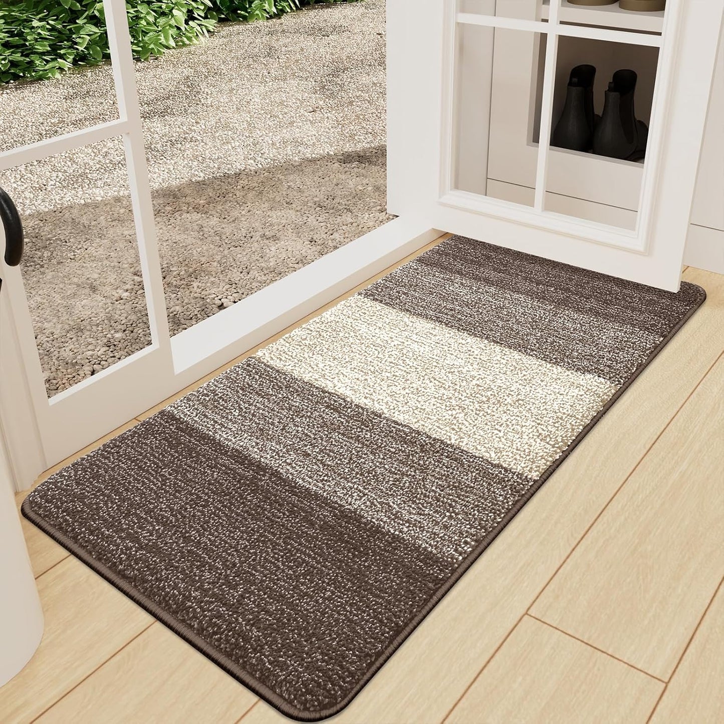 Kitinjoy Indoor Outdoor Door Mat, 32x20 Non-Slip Absorbent Dirt Trapper, Low-Profile Washable Inside Entrance Front Floor Mat, Sturdy Soft Entry Doormats for Entryway, Grey