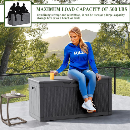 Greesum Outdoor Storage Box 31 Gallon Storage Box with Lid for Patio Furniture, Garden Tools, Pool Supplies, Waterproof and UV Resistant, Lockable, Dark Black