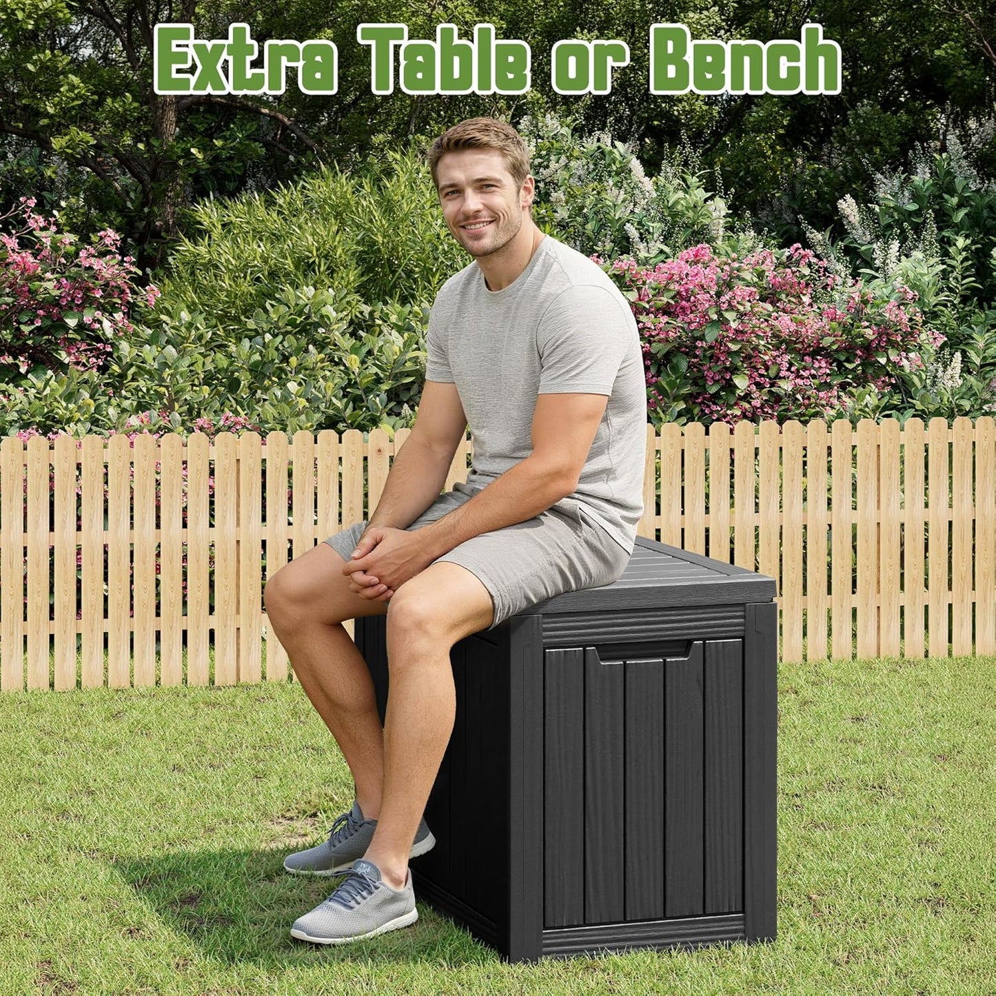 Outdoor Storage Box, 45 Gallon Deck Box with Lockable Lid, Waterproof Resin Storage Bin for Cushions, Garden Tools, Patio Furniture, Grey