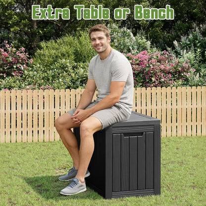 Outdoor Storage Box, 45 Gallon Deck Box with Lockable Lid, Waterproof Resin Storage Bin for Cushions, Garden Tools, Patio Furniture, Grey