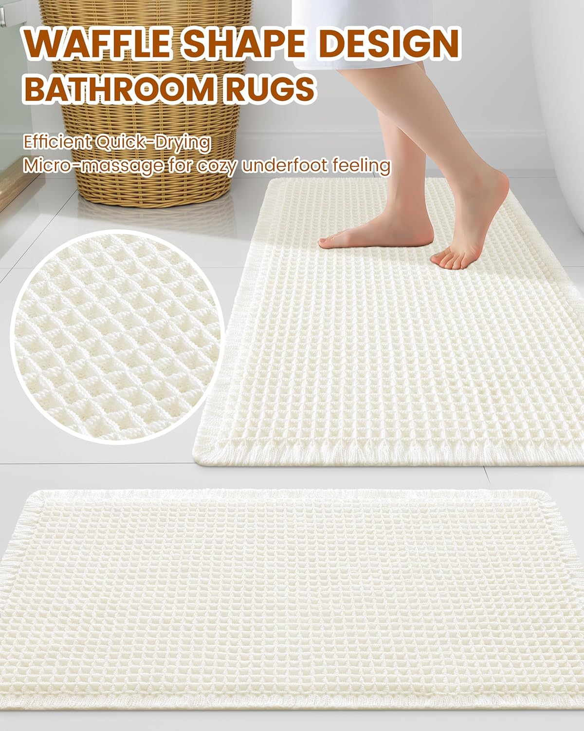 Smiry Waffle Bath Mat 30x20, Extra Soft Absorbent Bathroom Rugs, Non Slip Machine Washable Quick Dry Bath Rugs for Bathroom Floor, Tub, Shower, Home Decor Accessories, Brown