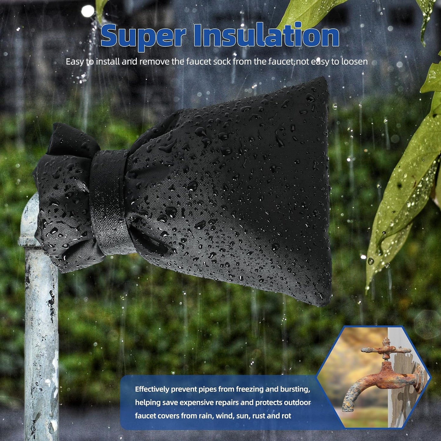 Outdoor Faucet Covers for Winter Freeze Protection 4 Pack Reusable Garden Faucet Cover Socks for Various Faucet Water Spigot Pipe Hose Bib,Waterproof Insulated Anti-Freeze Covers-Reflective Velcro