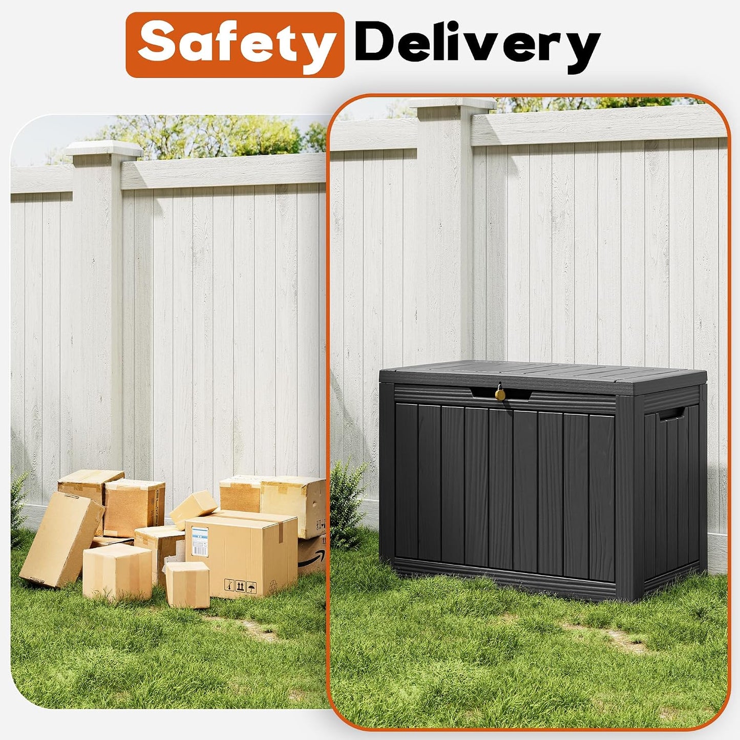 Outdoor Deck Storage Box,Resin Deck Boxes Indoor and outdoor, Waterproof Storage Box Lockable Lid (Black,50 Gallon)